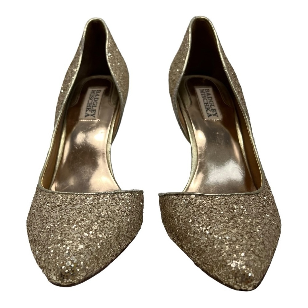 Badgley Mischka Daisy II Gold Glitter D’Orsay Pumps Evening Event Heels 9.5 - Picture 3 of 13